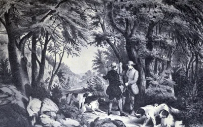 Illustration de Currier & Ives du 19ème siècle. Chasse à la perdrix